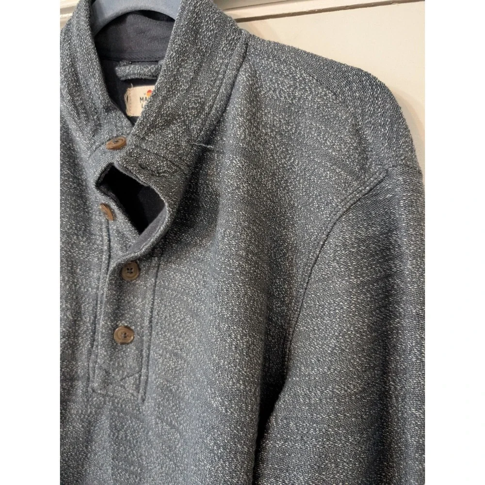 Marine Layer clayton textured Pullover Mens Snap Neck‎ Sweater Blue Large beachy